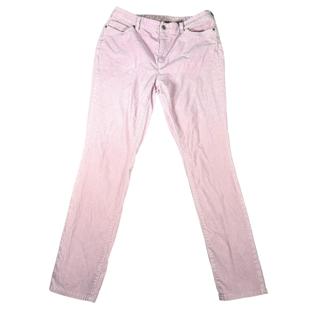 Lands End Womens Pink Mid Rise Slim Corduroy Pants Size 14 Stretch Cotton